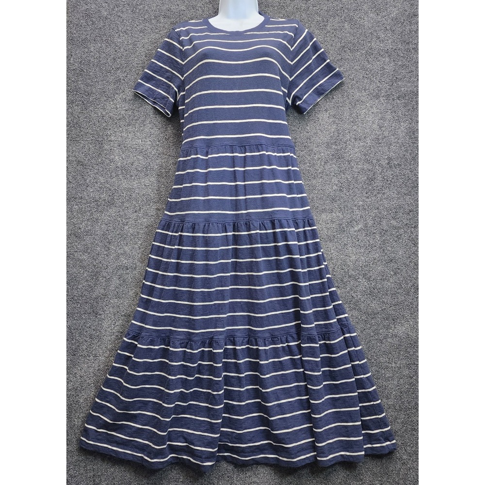 Marine Layer Women's Striped Tiered Cotton Maxi Dress Coastal Boho Beach Large